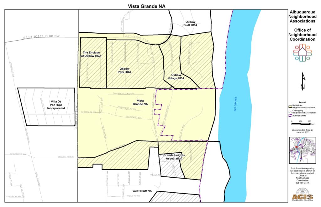 The VGNA's incorporated and unincorporated areas are shown in yellow.